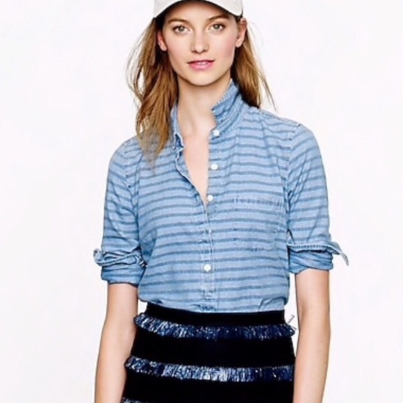 $SOLD$ J Crew Striped Popover Chambray Blouse - Picture 1 of 5
